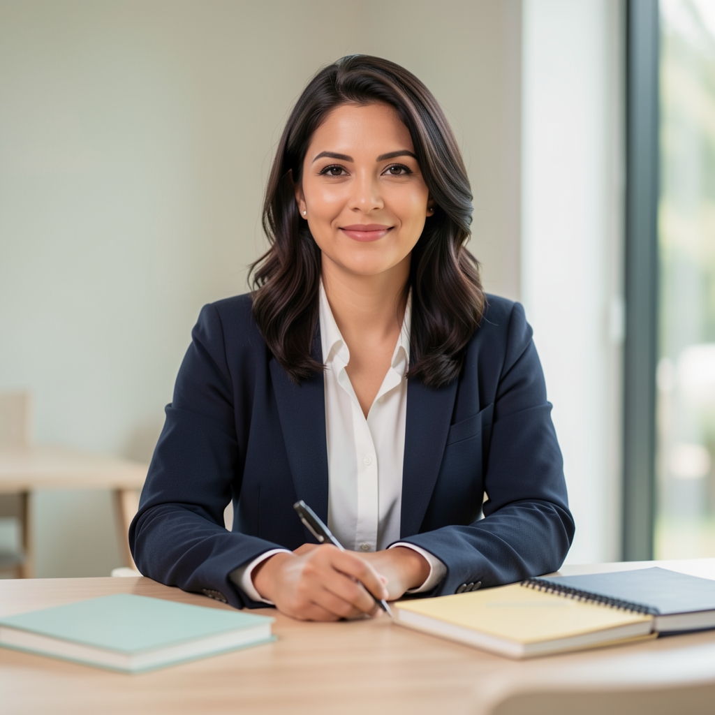 Editorial portrait of a nutritionist in a light-filled studio, soft natural light